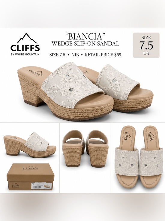 Cliffs by WHITE MOUNTAIN Shoes - Cliffs by WHITE MOUNTAIN “Biancia" Wedge Sandal floral embroidered 7.5 NIB